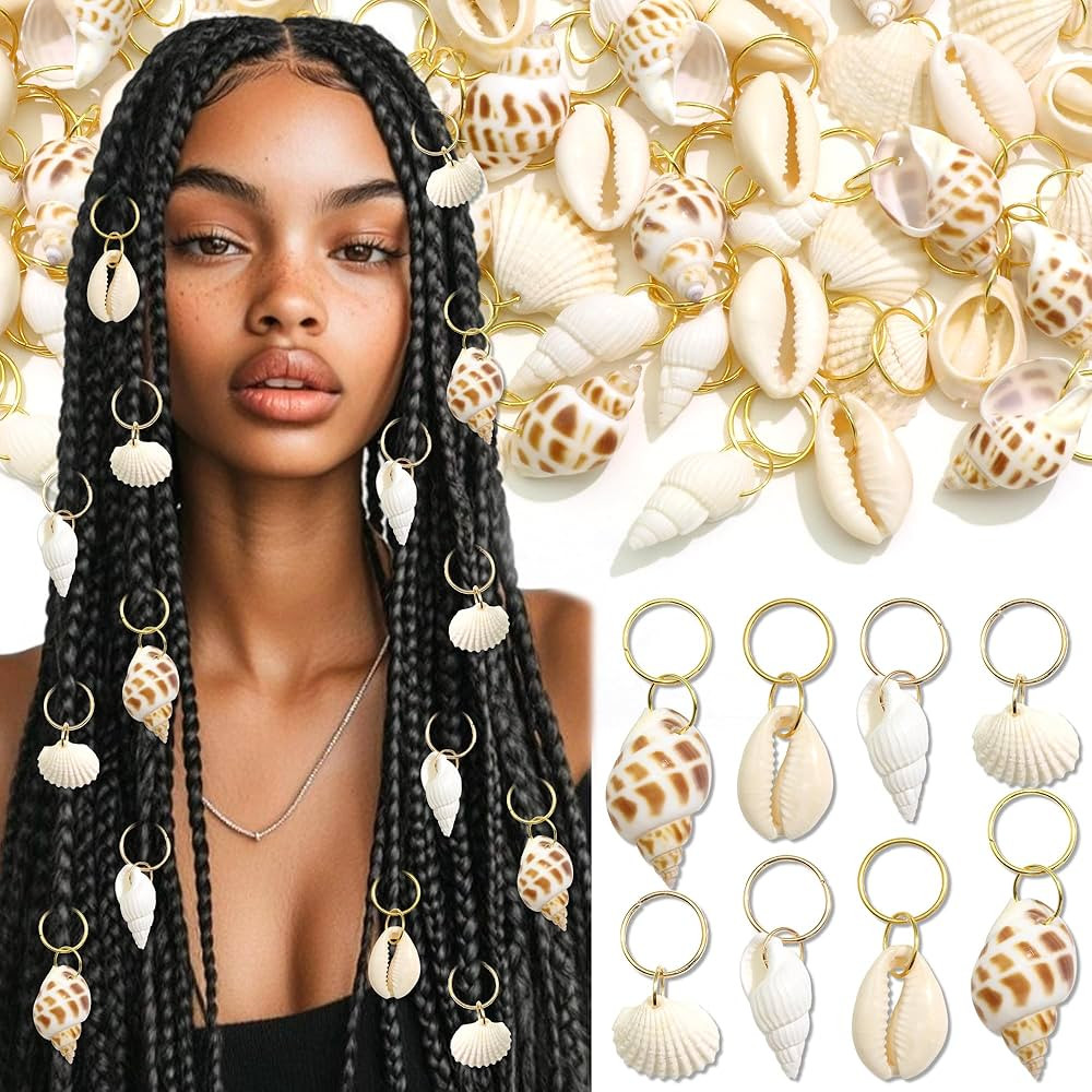 NAISKA 40PCS Shell Hair Jewelry for Braids Seashell Loc Charms Rings Conch Dreadlock Jewelry Boho... | Amazon (US)