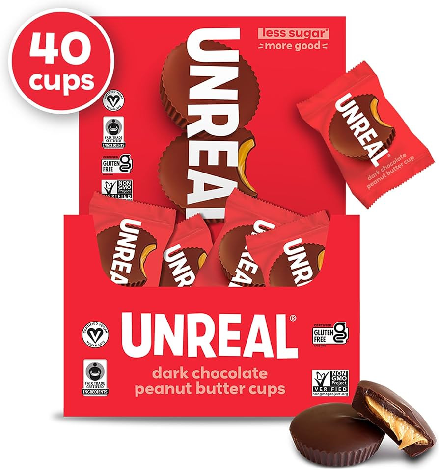 UNREAL Dark Chocolate Peanut Butter Cups (40 Individually Wrapped Cups) | Vegan, 5g Sugar | Glute... | Amazon (US)