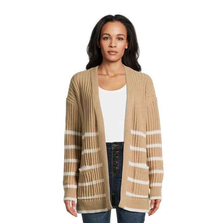 Time and Tru Women’s Ribbed Open Front Cardigan Sweater, Midweight | Walmart (US)