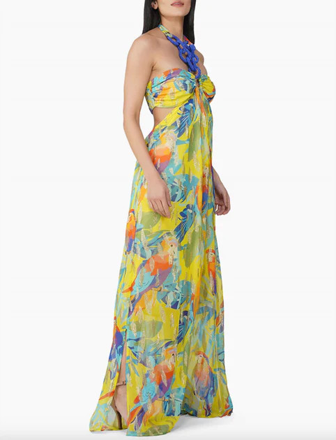 Peru Tropic Lurex Printed Halter Dress In Multi | Shop Simon