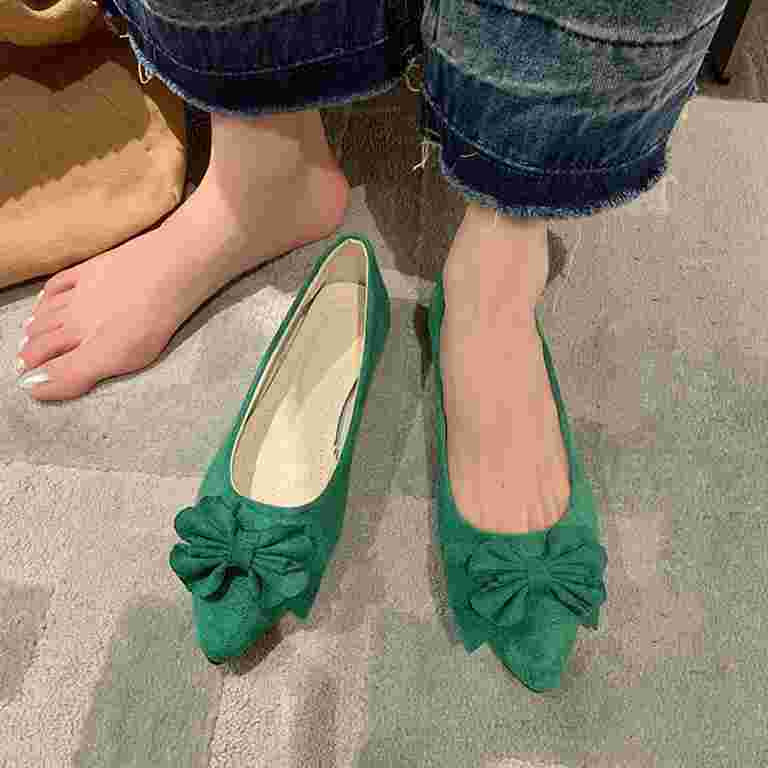 Viluyesy Womens Ballet Flats, Shallow Pointed Toe Suede Bow Casual Slip-On Dressy Shoes Green | Walmart (US)