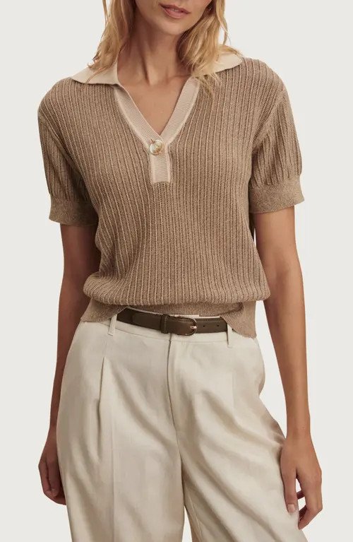 Varley Perrine Knit Polo in Sepia Twist at Nordstrom, Size Large | Nordstrom