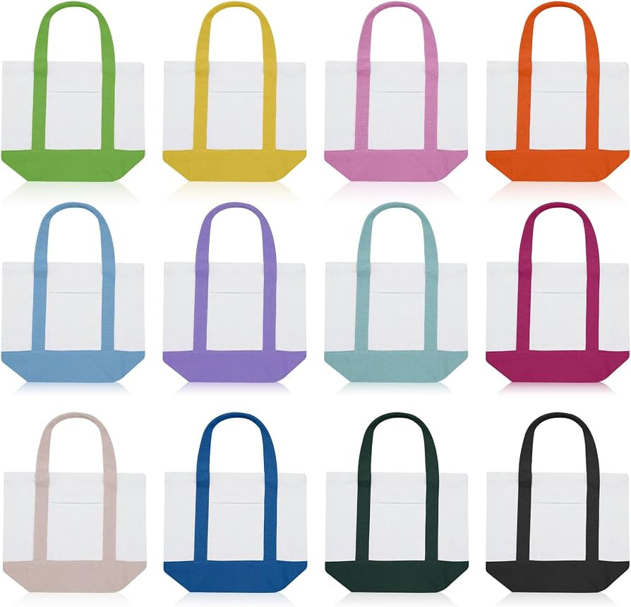Eccliy 12 Pcs Mini Canvas Tote Bags 13" x 11" x 6" Small Tote Shopping Bag Bulk with Pocket Handl... | Amazon (US)