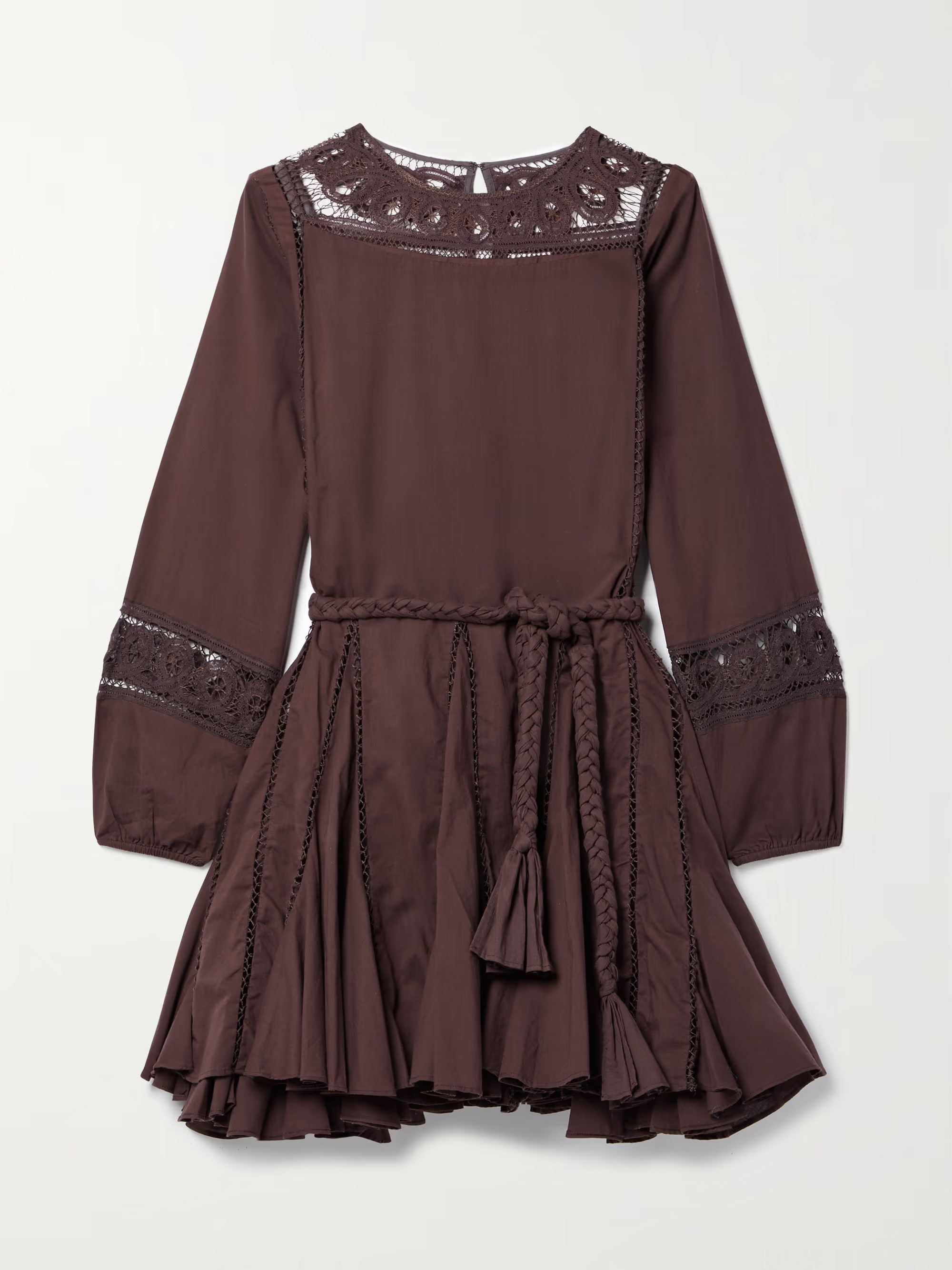 RHODEElla belted crochet-paneled cotton mini dress | NET-A-PORTER (US)