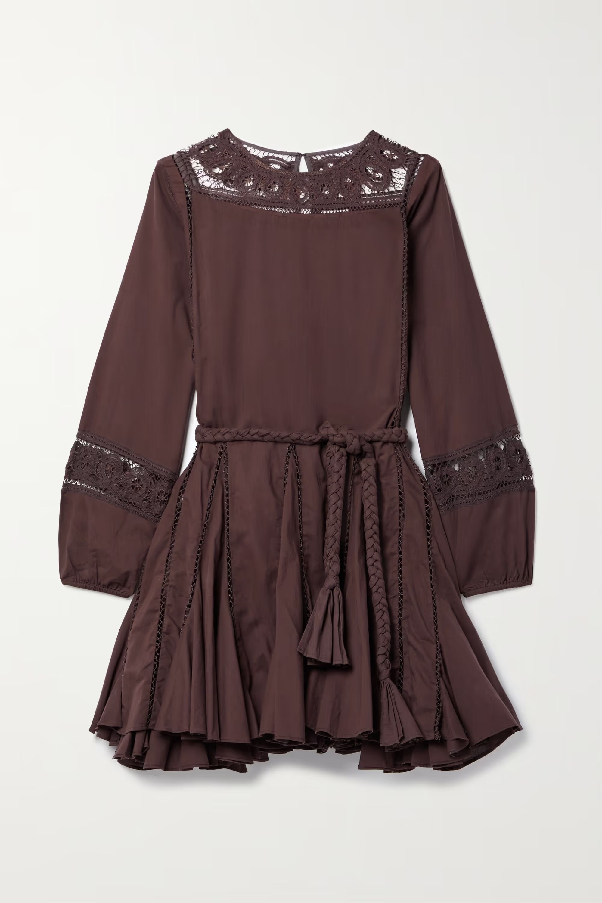 RHODEElla belted crochet-paneled cotton mini dress | NET-A-PORTER (US)