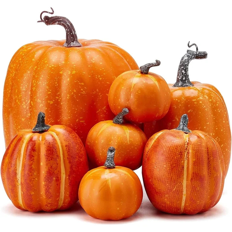 7Pcs Fake Pumpkins Artificial Plastic Pumpkins Decorations Foam Pumpkins for Fall Halloween Home ... | Walmart (US)