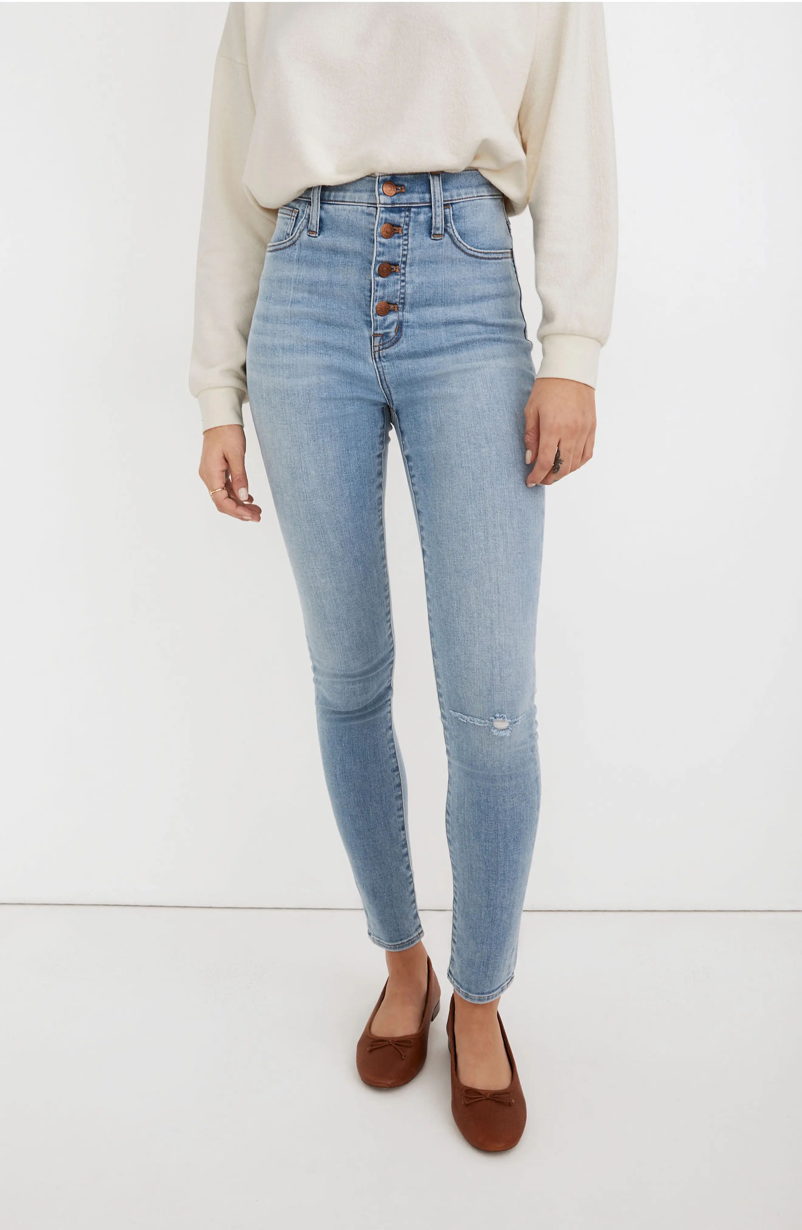 Women's Madewell 11-Inch Roadtripper High Waist Button Front Skinny Jeans, Size 31 - Blue | Nordstrom