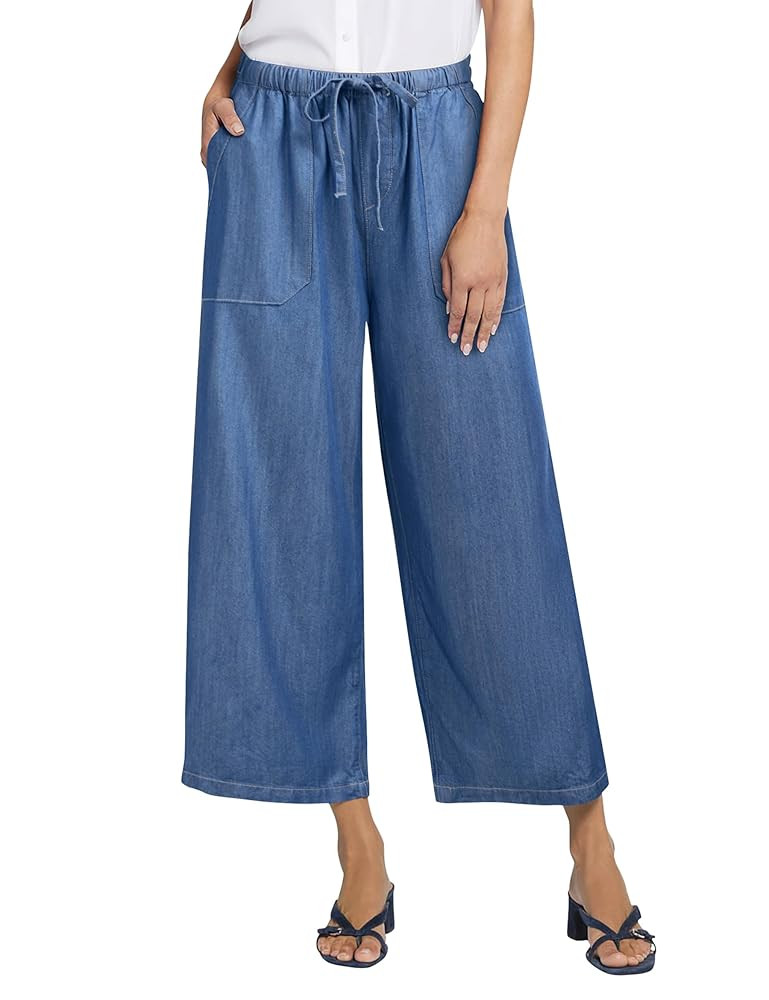 Women's Wide Leg Baggy Cropped Jeans with Elastic Waist Pull On Lightweight Loose Fit Denim Pants... | Amazon (US)