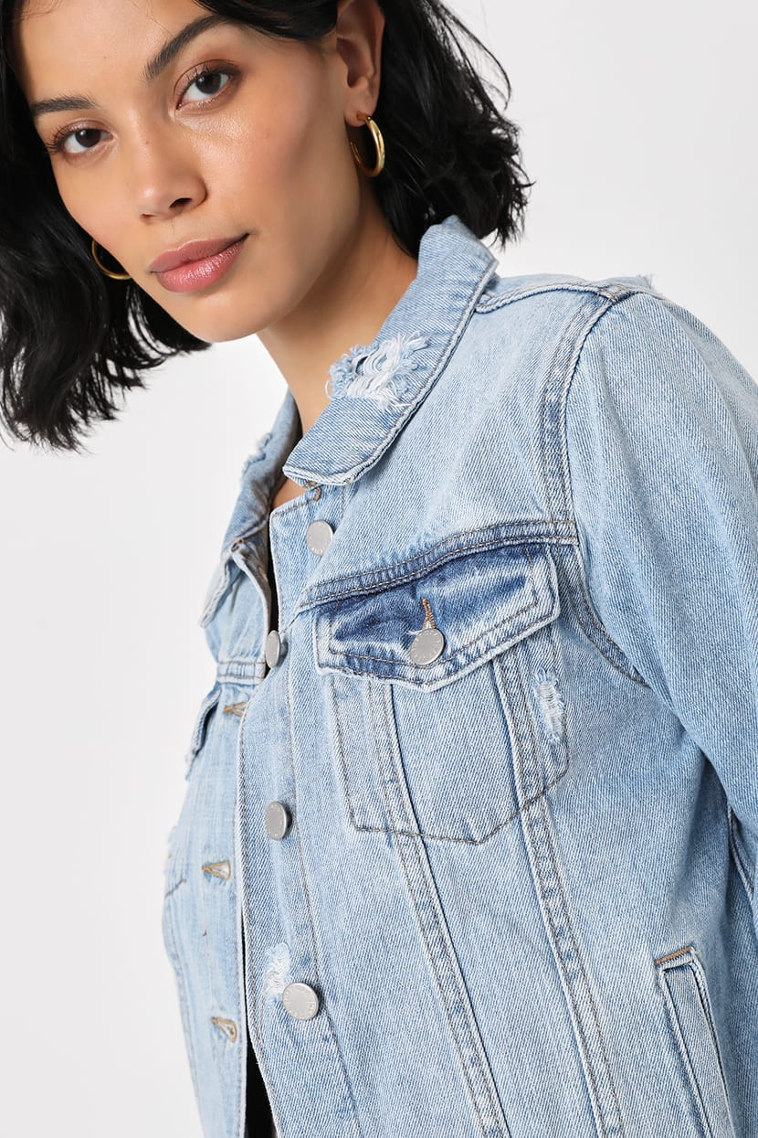 Cooler Than You Light Wash Distressed Denim Jacket | Lulus