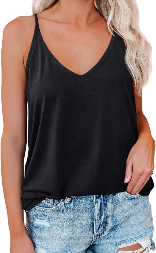LOLONG V Neck Tank Tops for Women Summer Sexy Spaghetti Strap Sleeveless Shirts | Amazon (US)