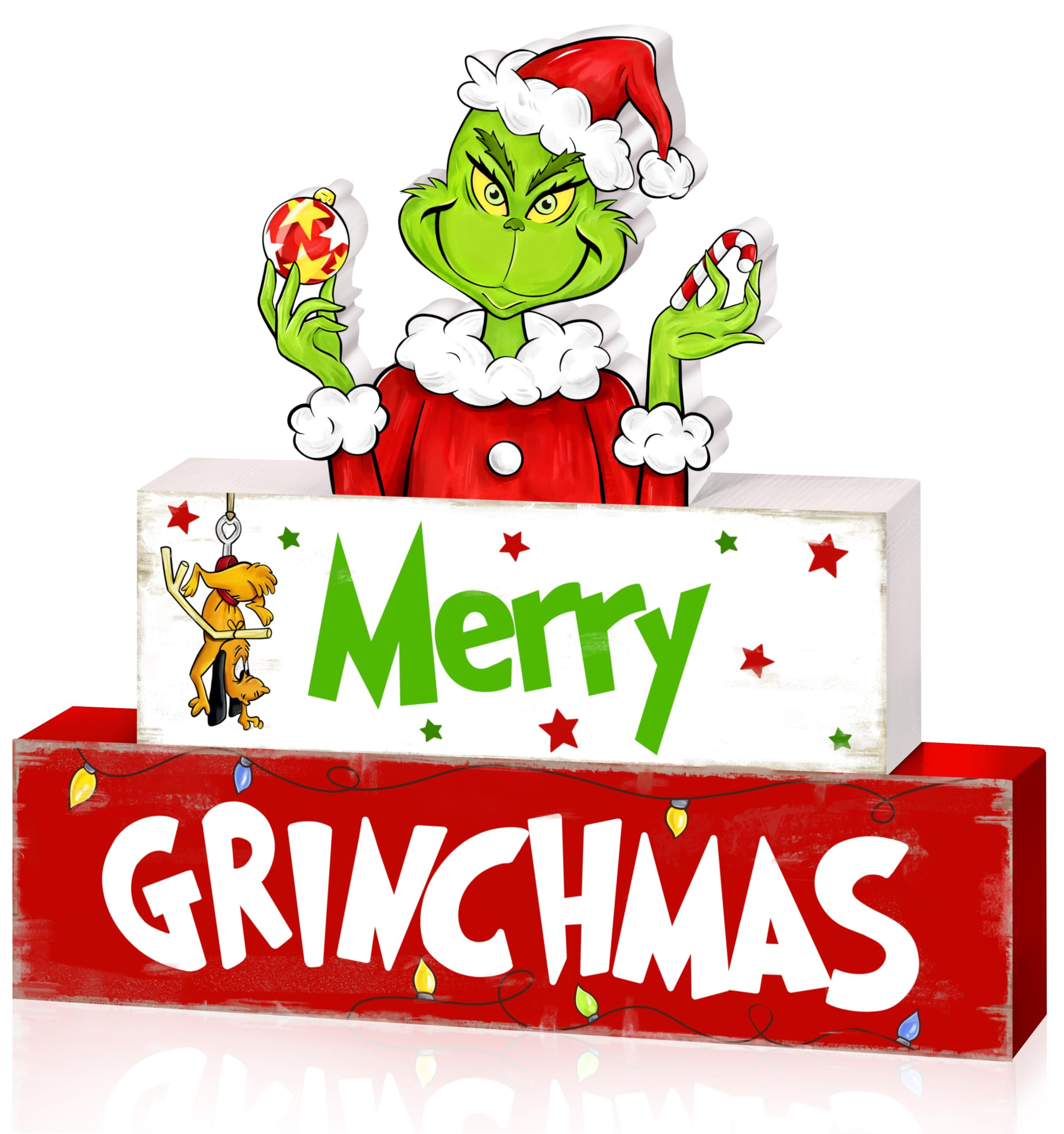 Christmas Wooden Table Signs,Green Elf Dog Merry Christmas Tiered Tray Decor Wood Blocks Decorati... | Amazon (US)