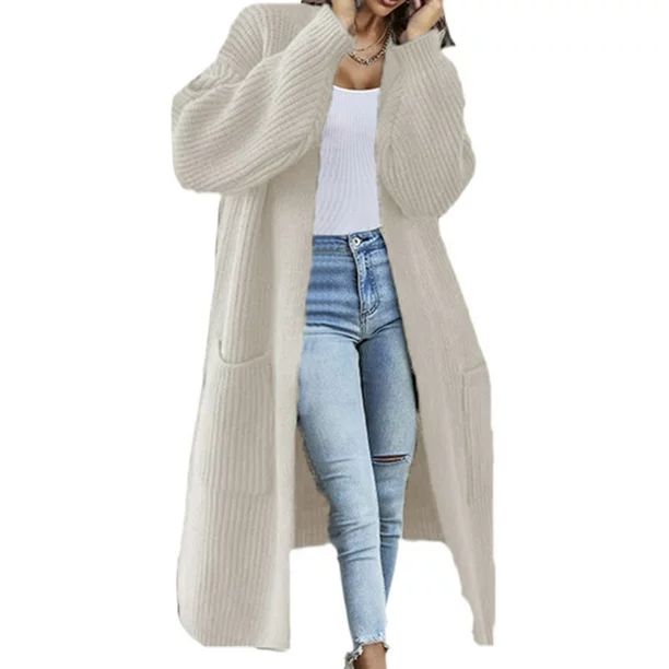 LUXUR Ladies Coat Long Sleeve Cardigan Sweater Shawl Neck Outwear Loose Jacket Solid Color White ... | Walmart (CA)