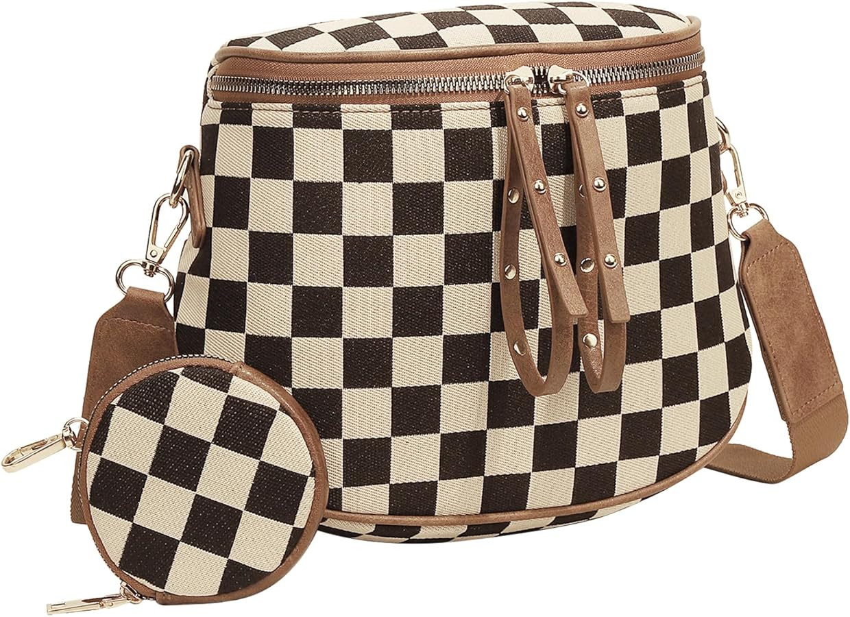 Women Checkered Dumpling Bag with Shoulder Strap Chest Purse with Purse Large Capacity for Daily ... | Amazon (US)