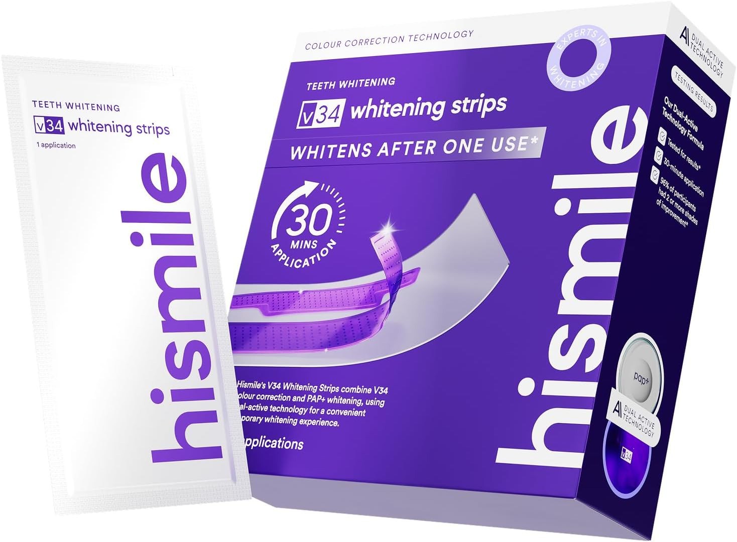 Hismile V34 Whitening Strips, Teeth Whitening Strips, Pack of 28 Strips, Purple Whitening Strips, Combining Whitening and Colour Correction - 14 Treatments | Amazon (US)