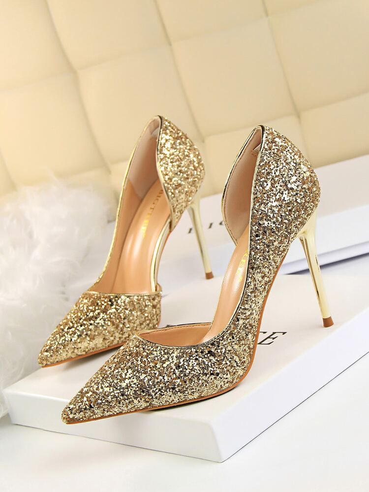 Allover Glitter Decor Stiletto Court Heels | SHEIN