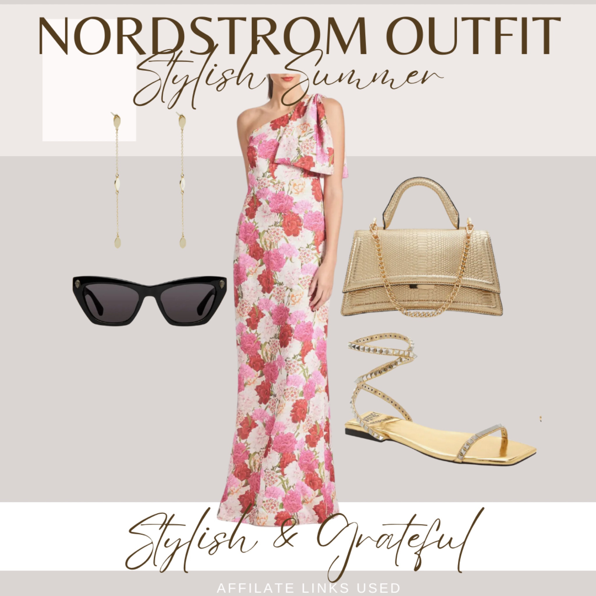 Embrace the elegance of summer with this stunning floral one-shoulder dress from Nordstrom. The dress features a vibrant pink and white floral pattern with an asymmetrical neckline, perfect for making a statement at any summer event. Pair it with gold strappy sandals and a chic gold handbag to elevate the look. Add a touch of glamour with sleek black sunglasses and delicate gold drop earrings. This ensemble is ideal for both daytime gatherings and evening soirées. Shop this elegant summer look now! #StylishAndGrateful #SummerFashion #NordstromOutfit #ElegantStyle #AffiliateLinks

#LTKWedding #LTKOver40 #LTKSummerSales