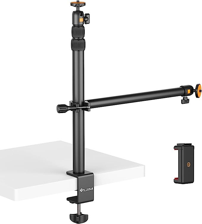 jusmo Camera Desk Mount with Auxiliary Holding Arm, Overhead Camera Mount with 360° Ballhead and... | Amazon (US)