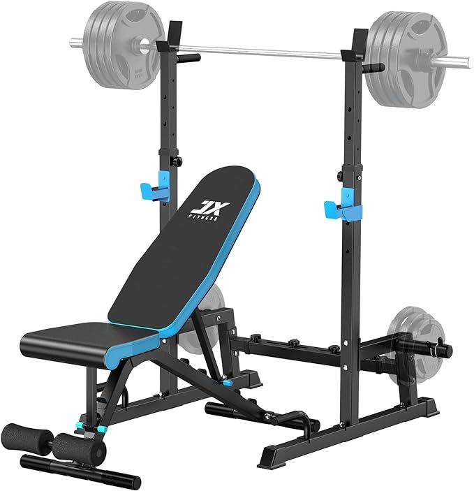 JX FITNESS Weight Bench with Squat Rack, Bench Press Rack Two Piece Set Adjustable Bench & Barbel... | Amazon (US)