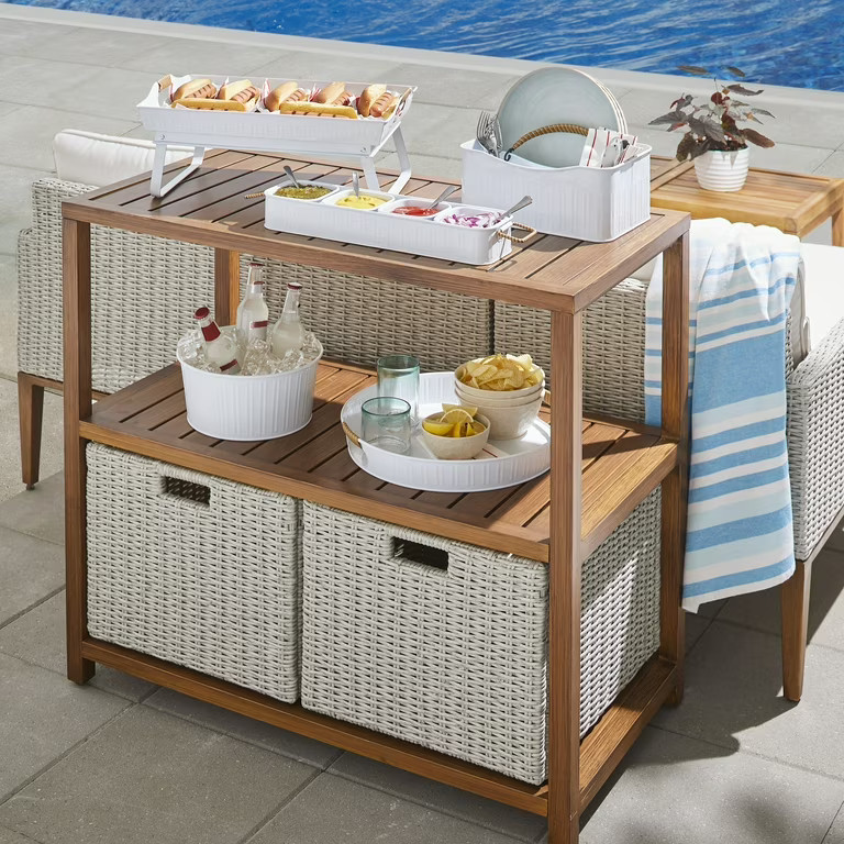 Better Homes & Gardens Davenport Outdoor Patio Rectangular Steel Console Table, Gray | Walmart (US)