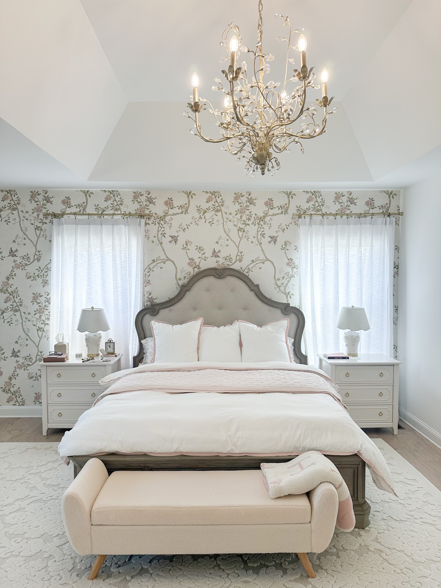 Bedroom decor
Serena and lily duvet cover 
Nightstands 
Pottery barn
Light fixture 

#LTKSummerSales #LTKHome #LTKFindsUnder100