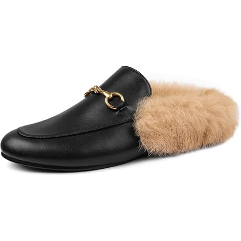 Arqa Fur Mules for Women Comfortable Leather Buckle Mule Flats Furry Padded Backless Loafers Casu... | Amazon (US)