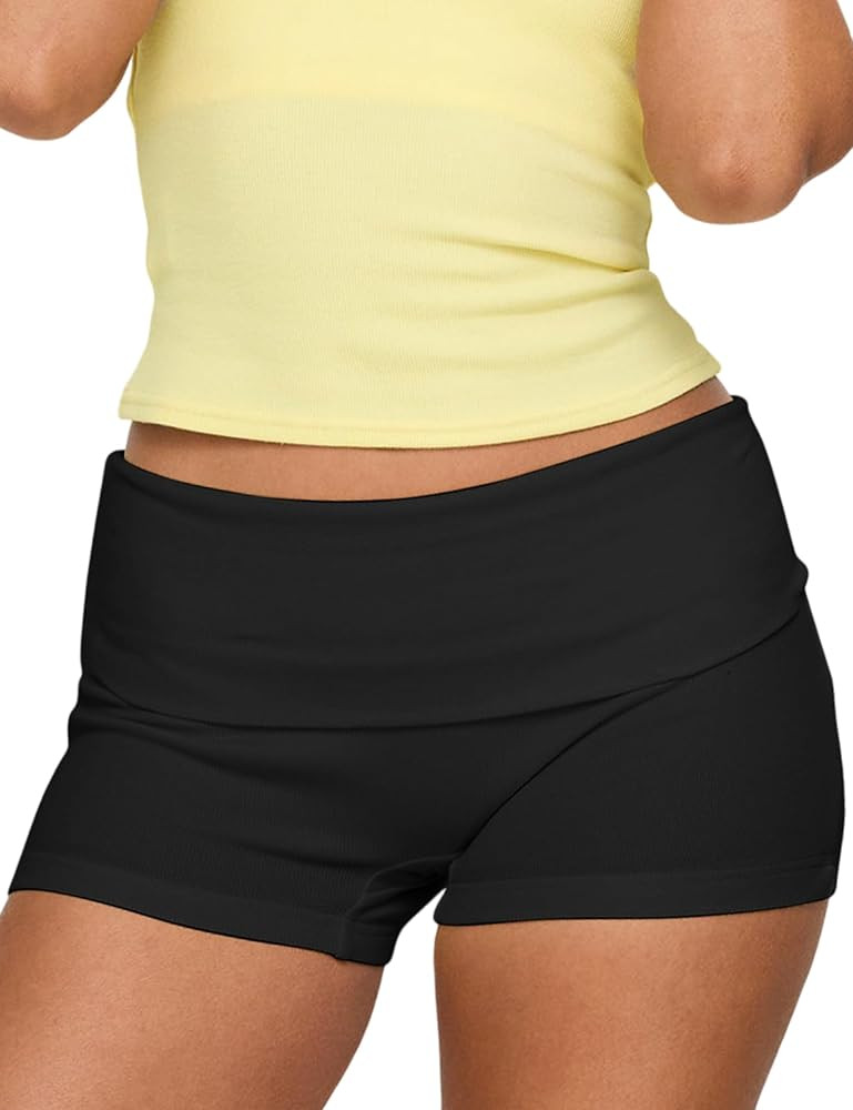 FaroDor Women Fold Over Shorts Elastic Waist Cute Micro Lounge Sleepwear Foldover Pajama Bottoms | Amazon (US)