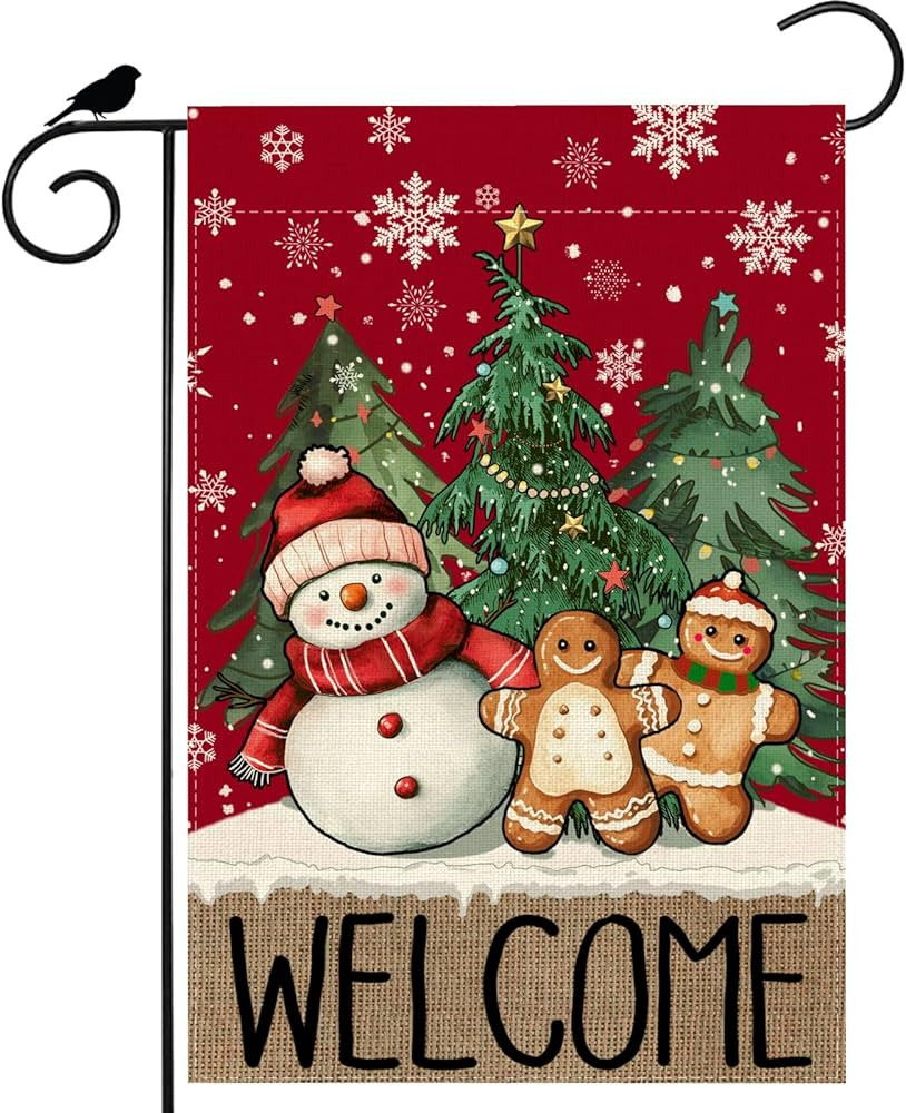 Welcome Garden Flag Winter Snowman Gingerbread Man Pine Trees Christmas Yard Flag 12x18 Inch Doub... | Amazon (US)