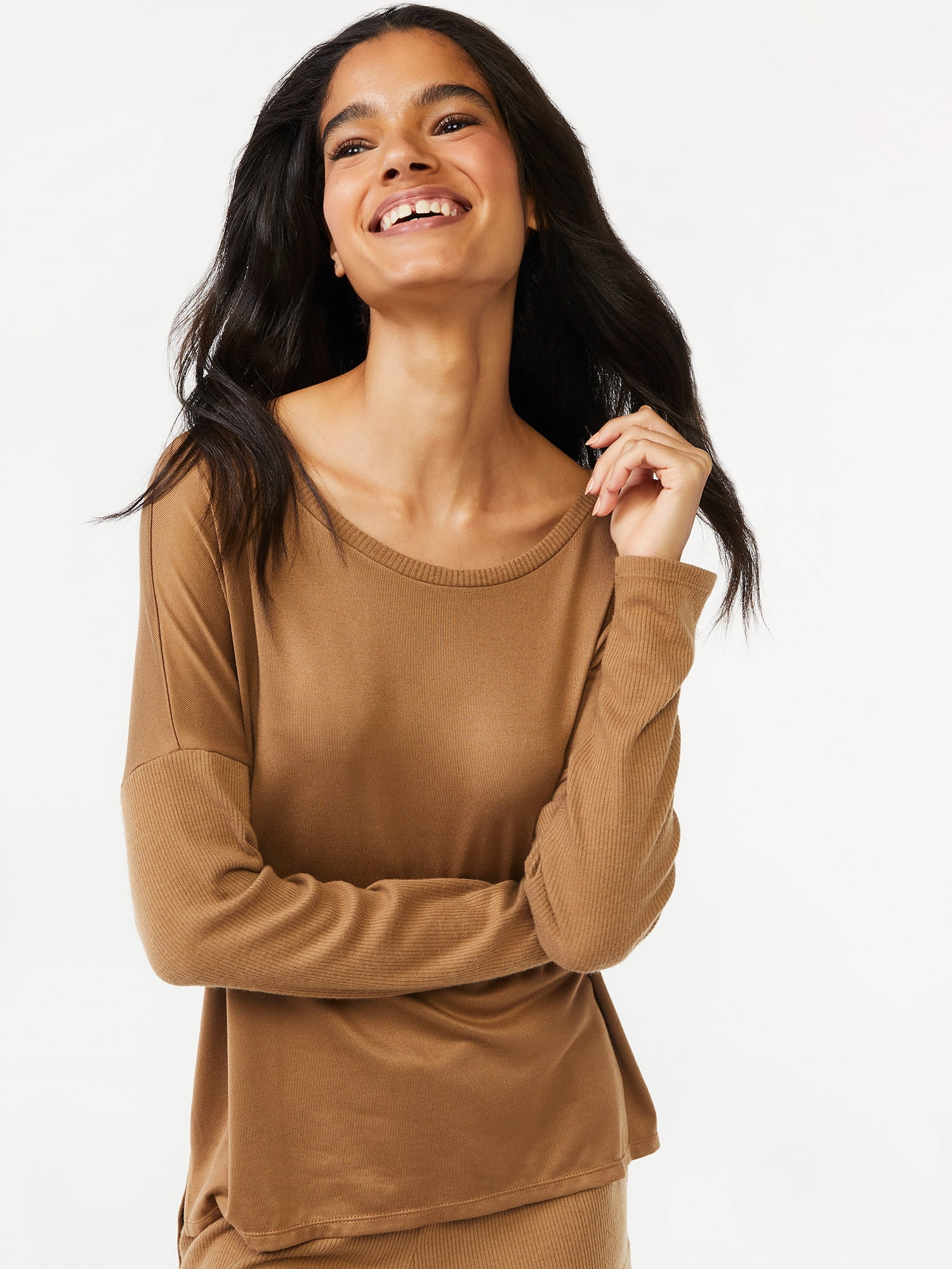 Joyspun Women's Long Sleeve Sleep Top, Sizes up to 3X - Walmart.com | Walmart (US)