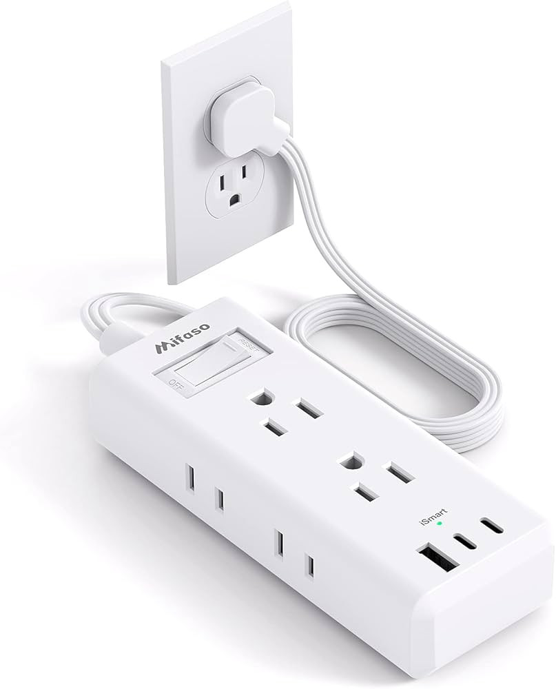 Flat Plug Extension Cord, 5 ft Ultra Thin Flat Power Strip - 6 Outlets 3 USB Ports (2 USB C) 3 Si... | Amazon (US)