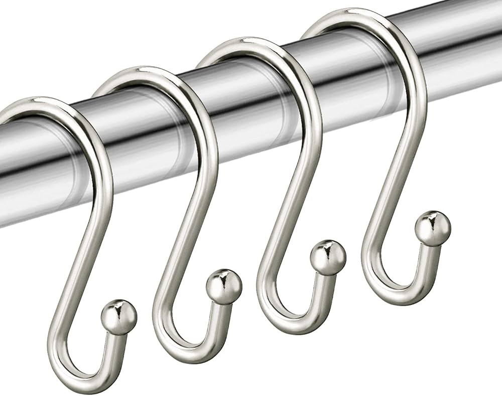 Nickel Shower Curtain Hooks, Rust Proof Shower Curtain Rings for Bathroom, Set of 12 CHICTIE Silv... | Amazon (US)