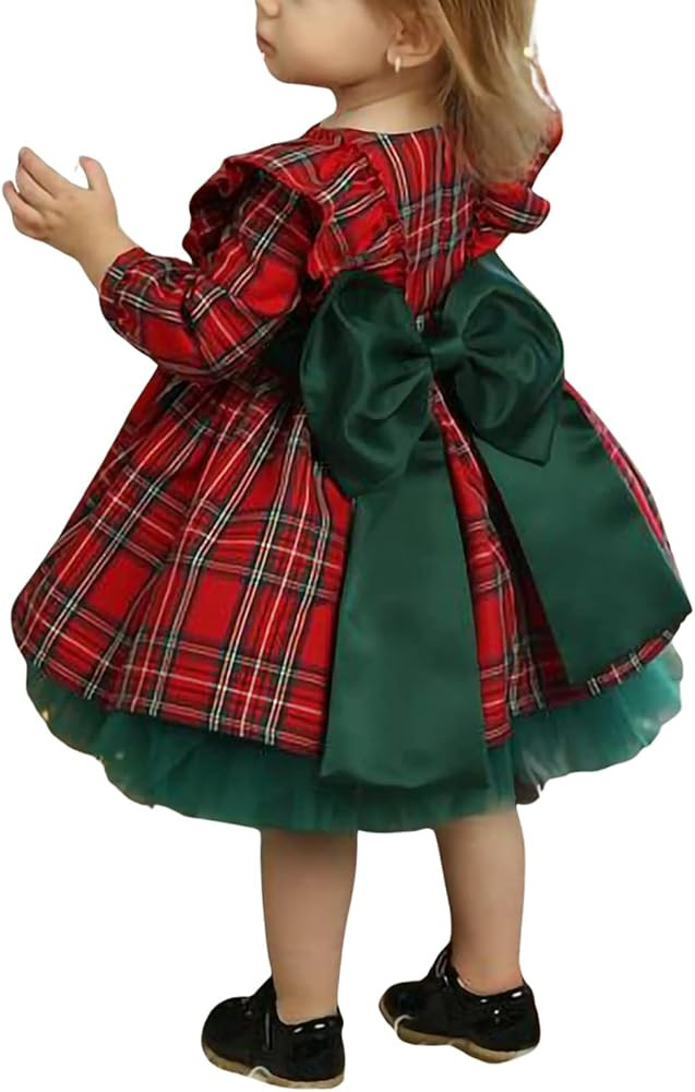 CIYCUIT Toddler Girl Christmas Dress Baby Plaid Dress with Bow Holiday Outfit | Amazon (US)