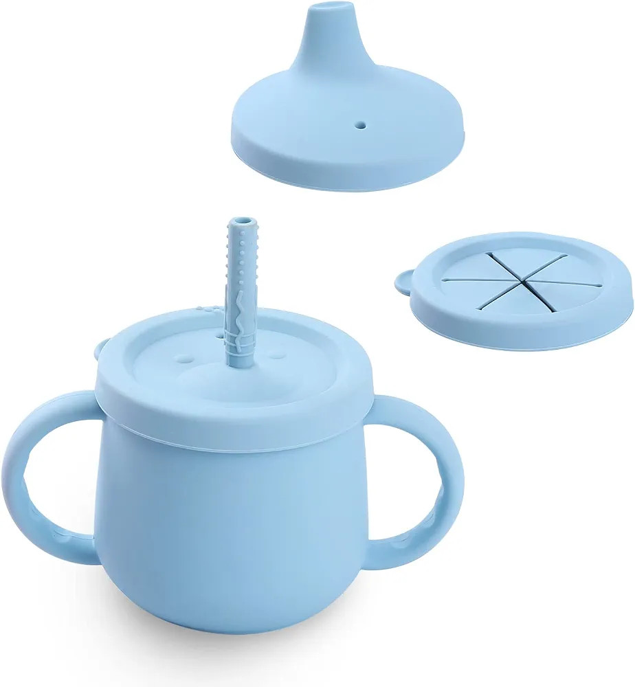 teanpoon 3-in-1 Silicone Baby Cup with Straw & Snack Cup Lid, Spill-Proof Sippy Cup for Toddlers ... | Amazon (US)