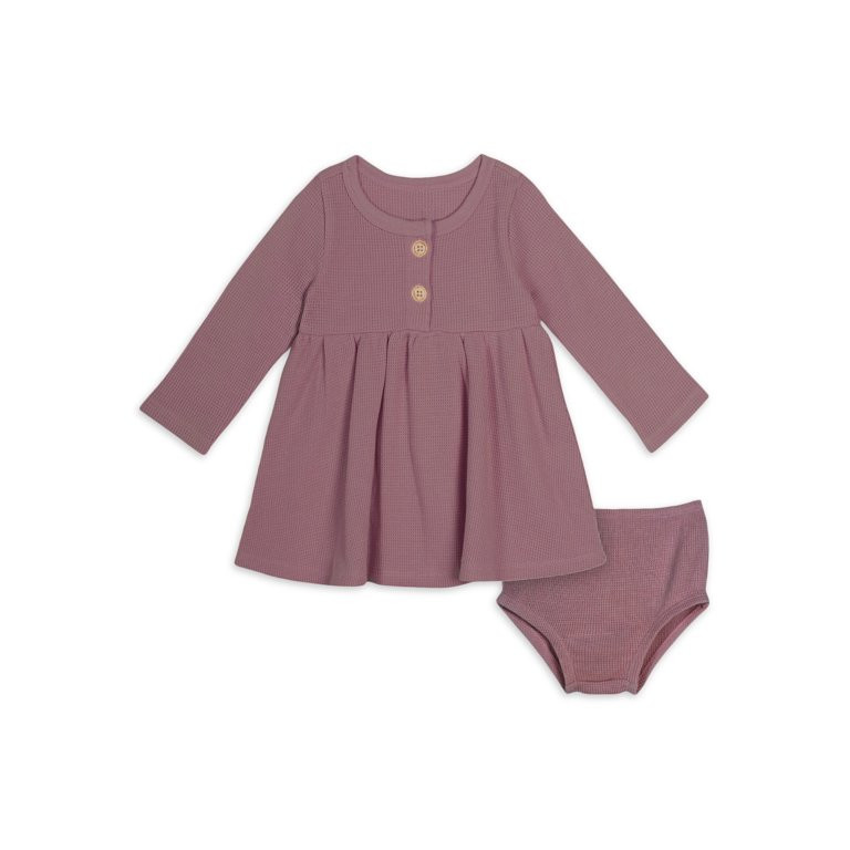 Modern Moments by Gerber Baby Girl Waffle Long Sleeve Dress & Diaper Cover Outfit Set, 2 Piece, S... | Walmart (US)