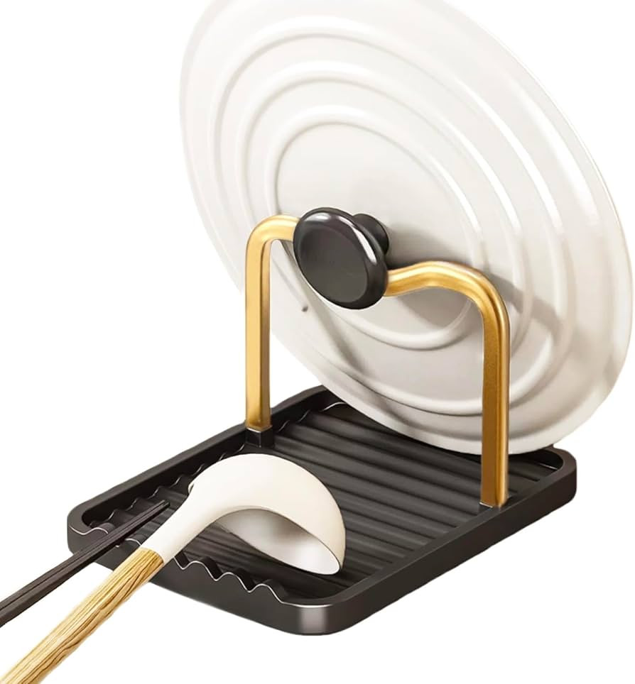 Anti-Rust Metal Spoon Rest with Lid Holder While Cooking, Black Gold | Amazon (US)