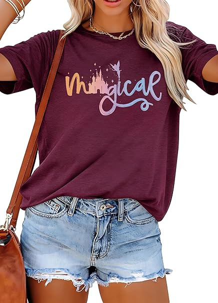 Magical Shirt for Women Magic Kingdom Tshirt Family Vacation Tee Castle Graphic Short Sleeve Tops | Amazon (US)