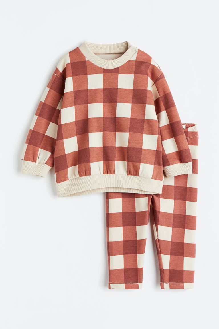 2-piece Sweatshirt Set - Rust brown/checked - Kids | H&M US | H&M (US + CA)