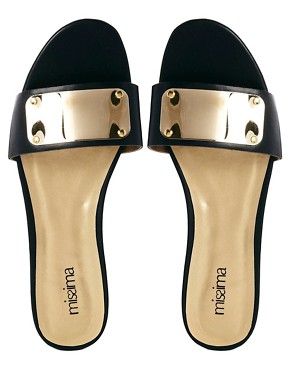 Shoesissima Polly Black Plate Trimmed Mule Flat Sandals | ASOS UK