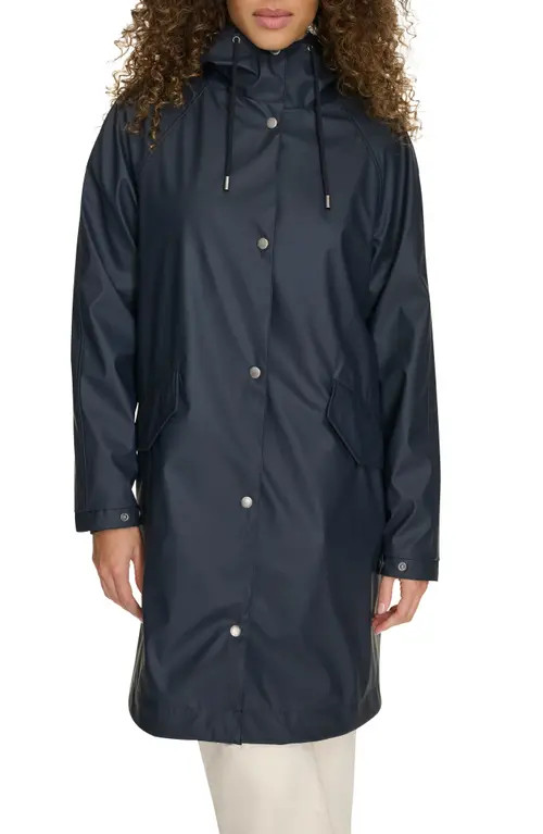 levi's Water Resistant Hooded Long Rain Jacket in Navy at Nordstrom, Size Large | Nordstrom