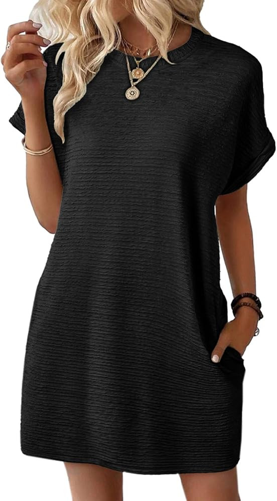 EVALESS Womens Summer Dresses 2026 Fashion Short Sleeve Cute Spring Mini Dress Crewneck Casual Be... | Amazon (US)