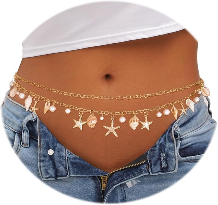 ELABEST Seashell Belt Shell Body Chain Starfish Waist Chain Bikini Beach Belly Chains for Women | Amazon (US)
