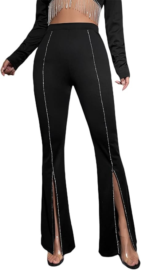 WDIRARA Women's Split Front Elastic High Waist Elegant Flare Leg Long Pants | Amazon (US)