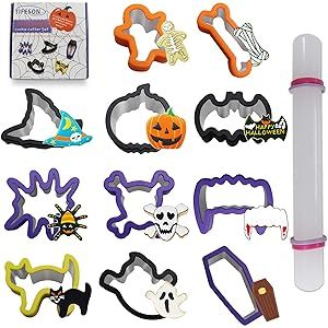 Tifeson 12 Pack Halloween Cookie Cutters Set, 11 PCS Stainless Steel Sandwich Cutter Molds with Comf | Amazon (US)