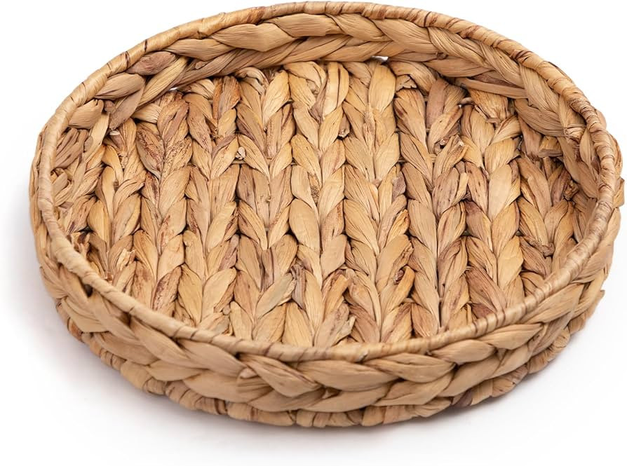 LOHASBEE Round Wicker Baskets, 11.8x11.8x2 Inch Hand Woven Tray Storage Baskets Natural Water Hya... | Amazon (US)