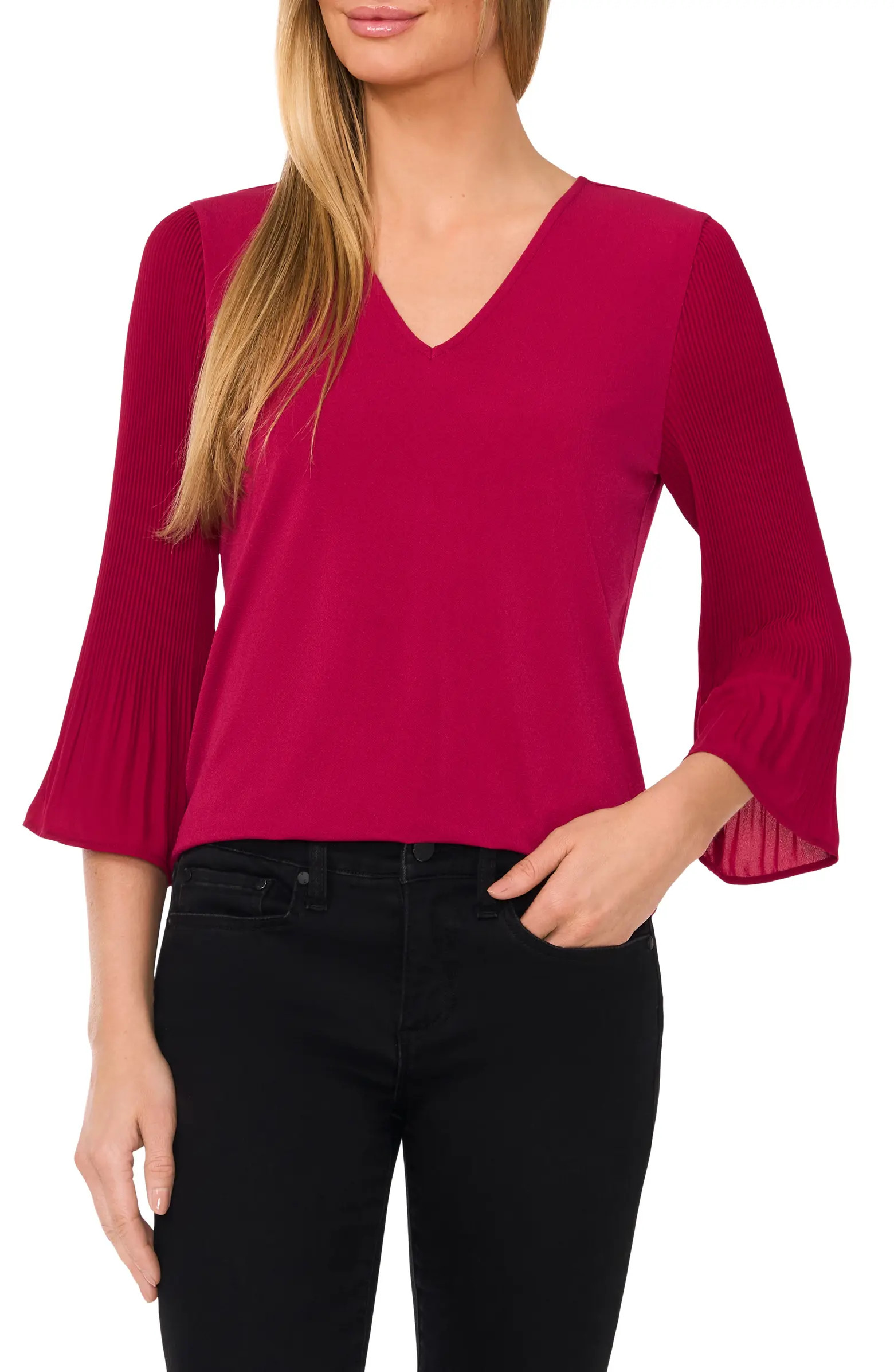 CeCe Pleat Sleeve Crepe Top | Nordstrom | Nordstrom
