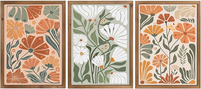 pechpell 3 Piece 15.7x11.8 Inche Abstract Floral Wall Art Framed, Wooden Orange Colorful Flower B... | Amazon (US)