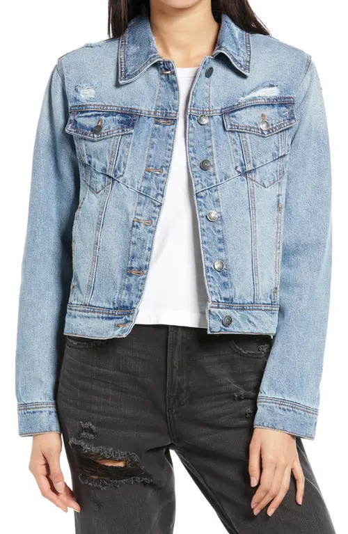 HIDDEN JEANS Fitted Denim Trucker Jacket in Light Wash at Nordstrom, Size Large | Nordstrom