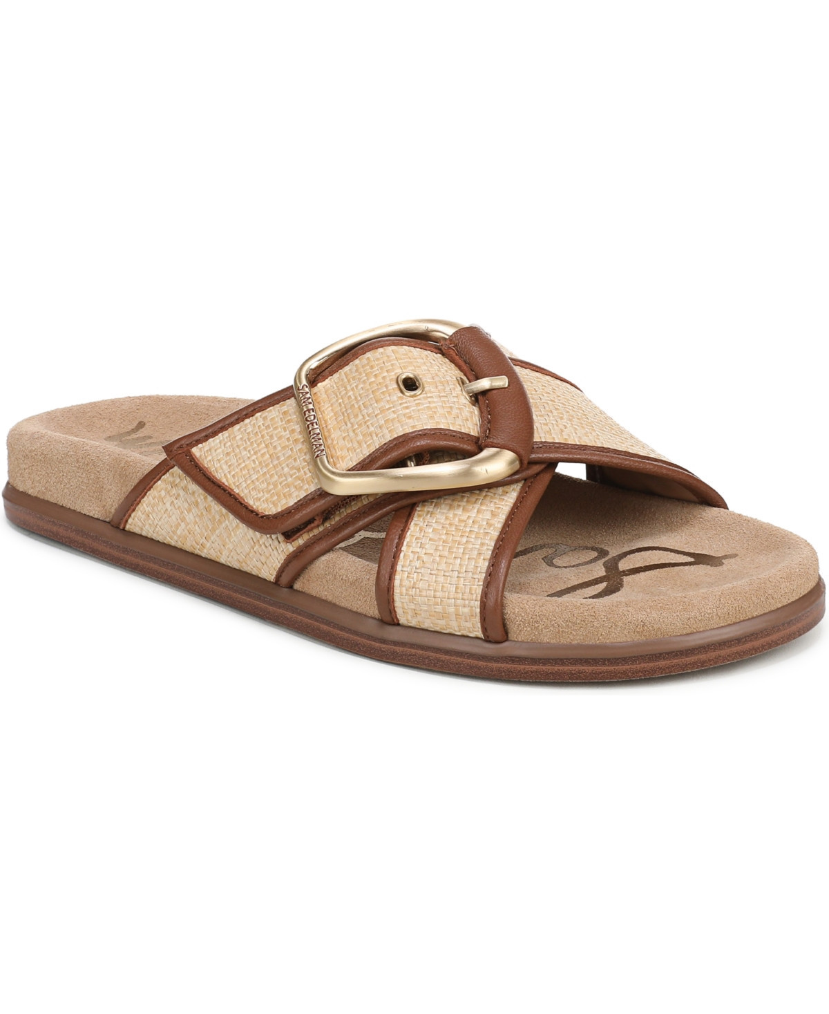 Sam Edelman Women's Darla Slide Flat Sandals - Bleached Beechwood Faux Raffia | Macy's