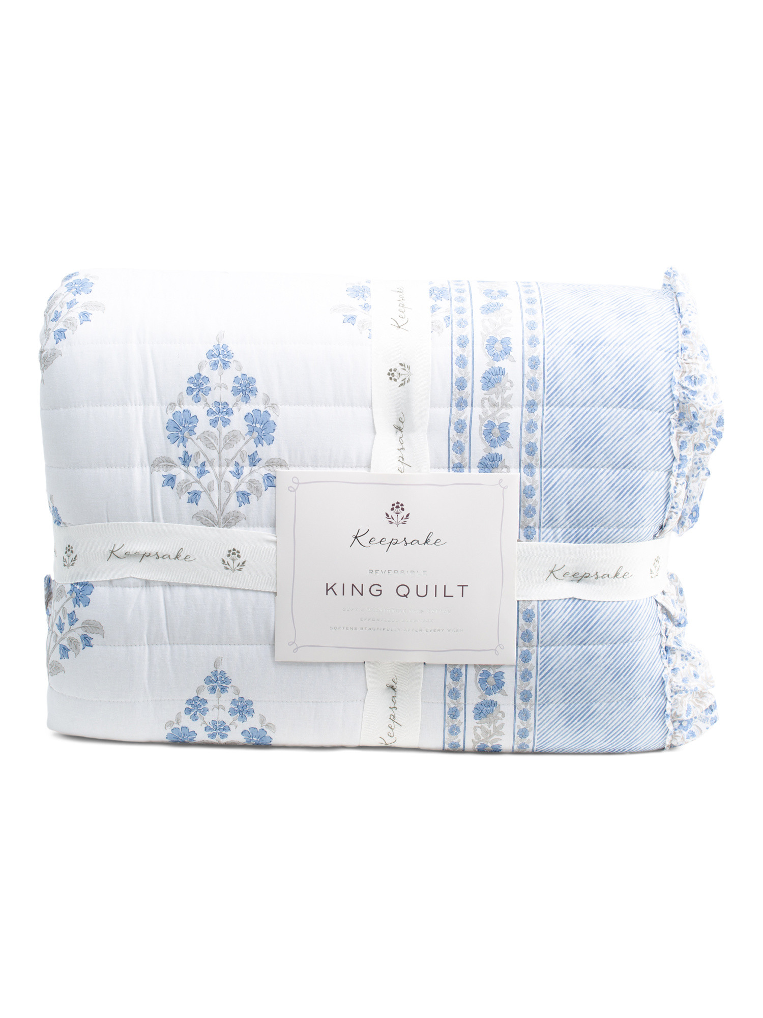 Floral Printed Reversible Quilt With Ruffle Trim | Marshalls