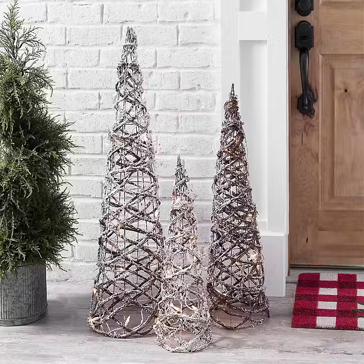 Pre-Lit Flocked Cone Tree, Set of 3 | Kirkland's Home