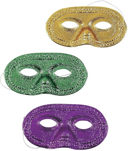 Fun Express Mardi Gras Glitter Half Masks (1 Dozen) - Apparel Accessories - 12 Pieces | Amazon (US)